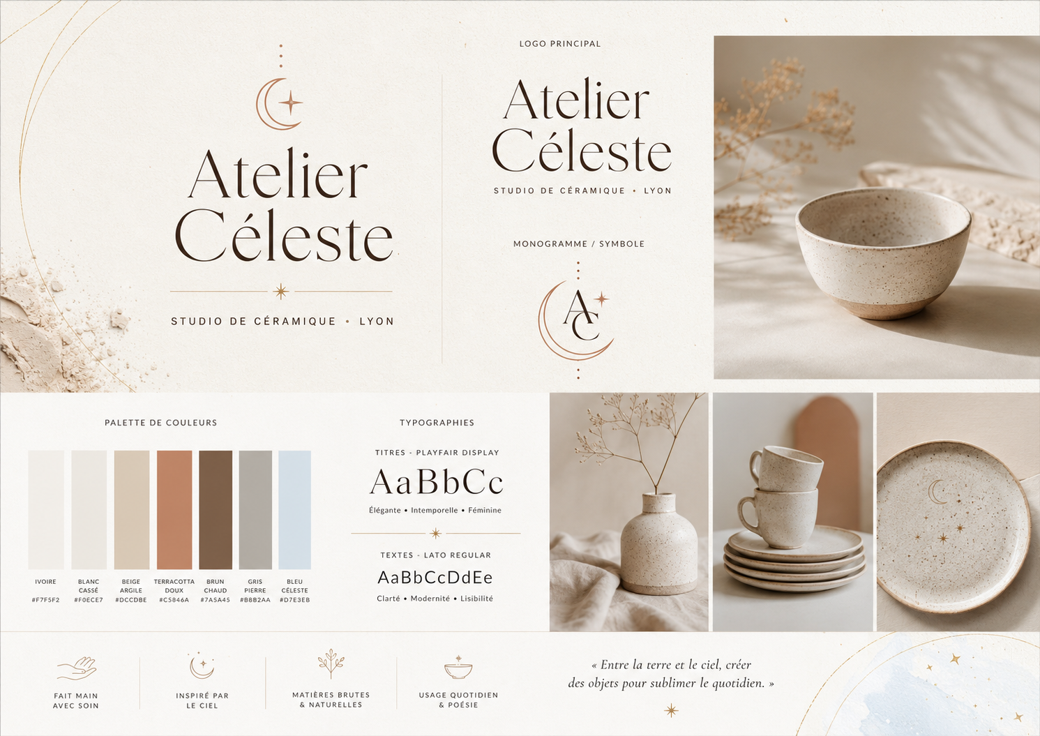 Visuel Atelier Céleste — identité visuelle haut de gamme